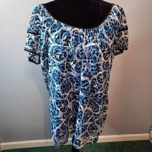 Fashion Bug Size 0X Blue/Black/White Blouse